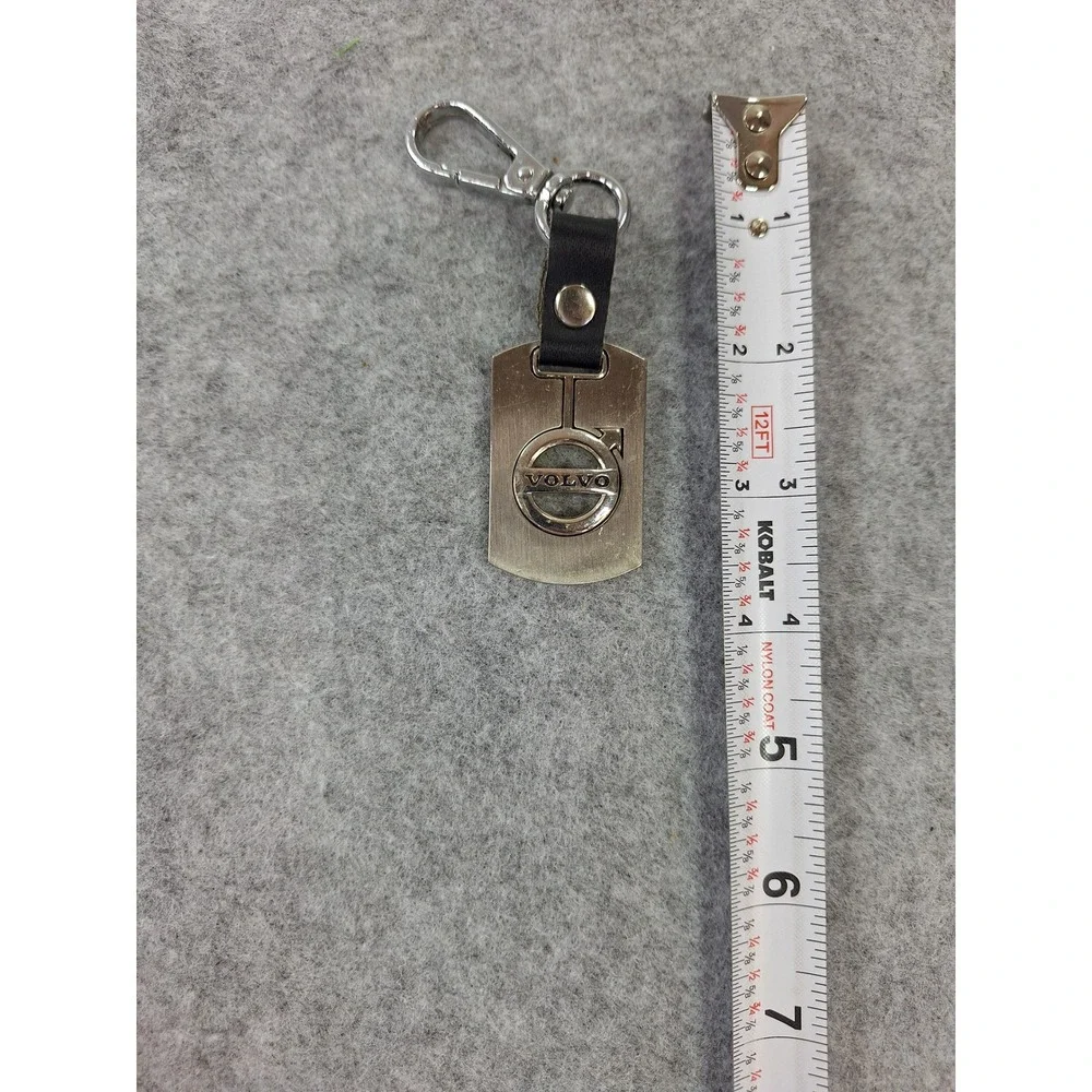 Volvo Logo Keychain Brushed Metal Leather Strap